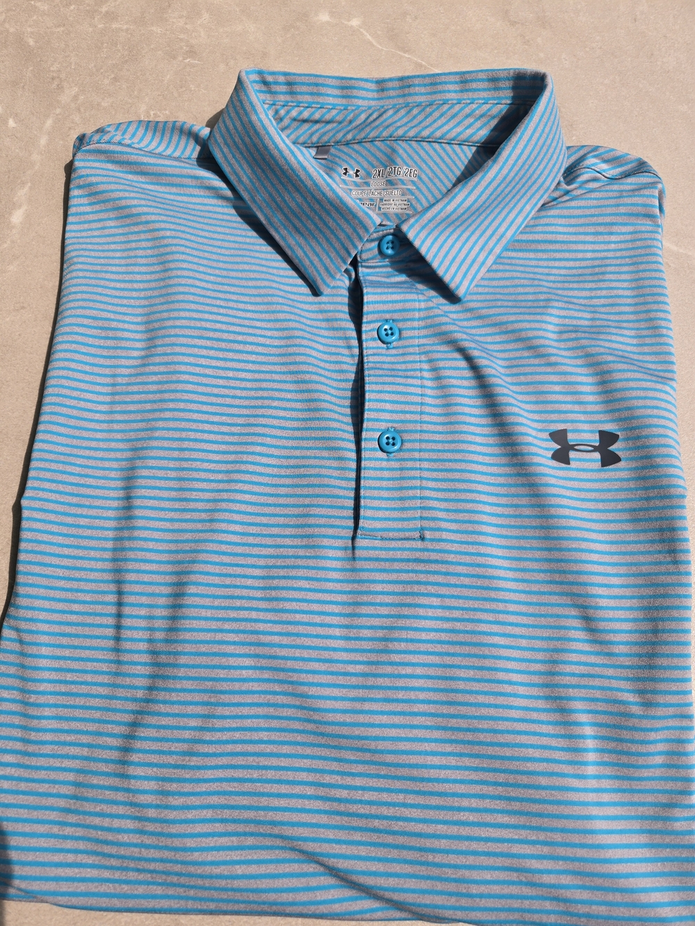 Under Armour Men's Aqua and Grey Striped Performance Polo XXL